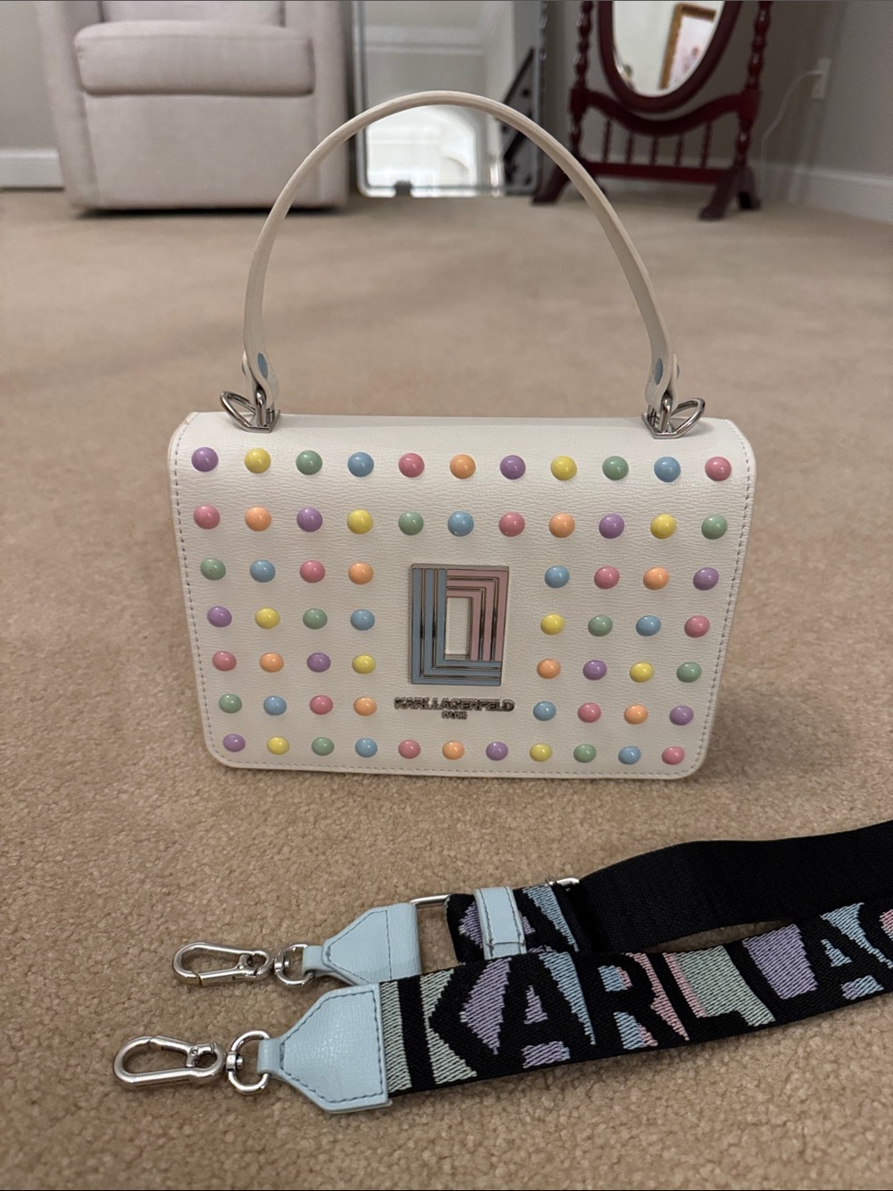 Karl lagerfeld white bag with pastel dots